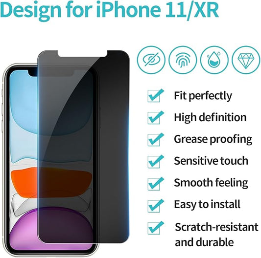PEHAEL 3 Pack for iPhone 11/iPhone XR Privacy Screen Protector Anti-Spy Tempered Glass Film 9H Hardness Easy Installation Bubble Free [6.1 inch]