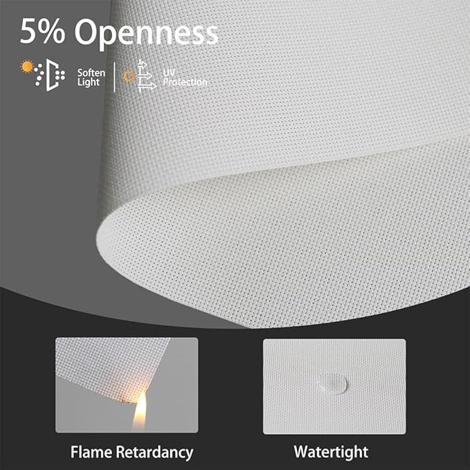 Motorized Solar Shades, Light Filtering Smart Blinds for Windows Automatic Blinds Compatible with Alexa, Falme Resistant Roller Shades Customized for Office Living Room (5% Openness White)