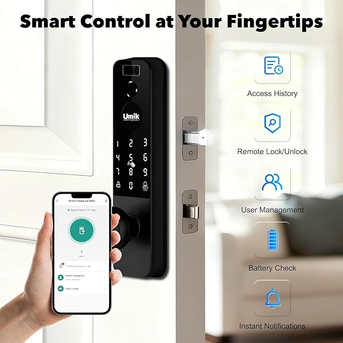 Matter Smart Lock with Camera & Doorbell, 3D Face Recognition Fingerprint WiFi Deadbolt, Keyless Entry Digital Keypad for Apartment, Works with Apple Home, Tuya App Control, Black