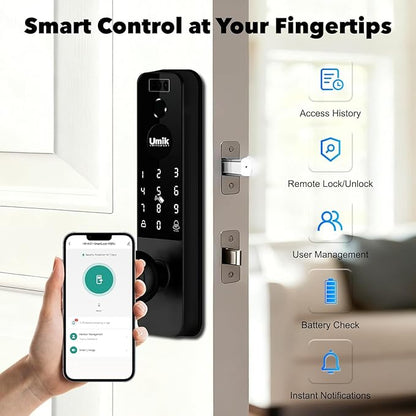 Matter Smart Lock with Camera & Doorbell, 3D Face Recognition Fingerprint WiFi Deadbolt, Keyless Entry Digital Keypad for Apartment, Works with Apple Home, Tuya App Control, Black