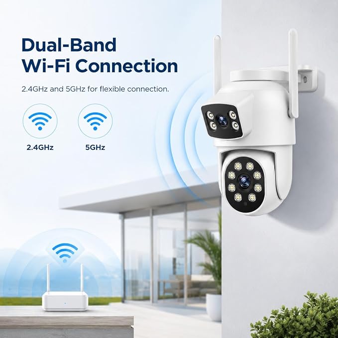 Camcamp 2K Dual Lens PTZ Security Camera Outdoor, WiFi Auto Tracking | 355° Pan-Tilt, Color Night Vision, 2-Way Audio, Motion Detection, Plug-In Powered, IP66, No Monthly Fee