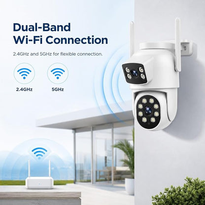 Camcamp 2K Dual Lens PTZ Security Camera Outdoor, WiFi Auto Tracking | 355° Pan-Tilt, Color Night Vision, 2-Way Audio, Motion Detection, Plug-In Powered, IP66, No Monthly Fee
