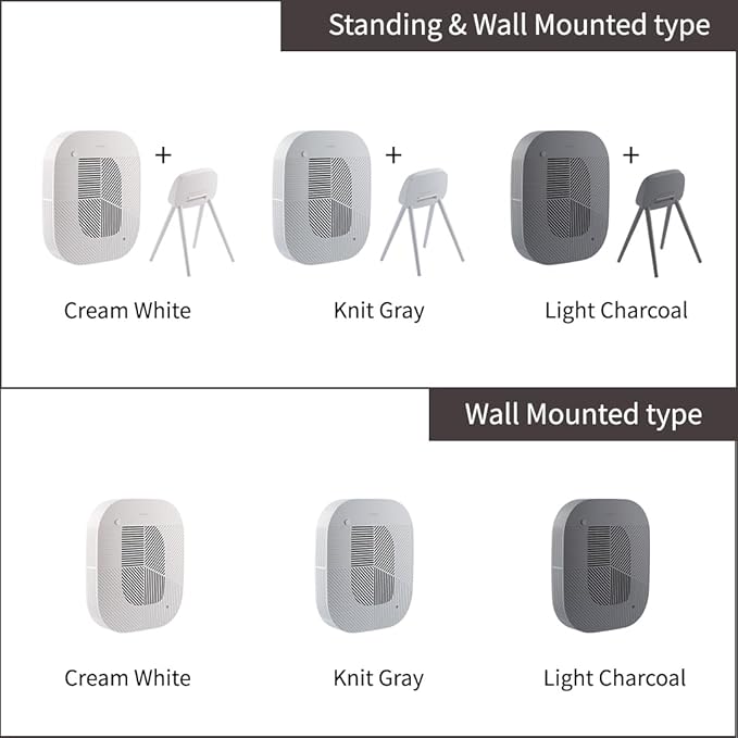 KOMMA Lov Air Purifier for Bedroom, 3.1 inch Slim Wall mount & Stylish Standing type, Hepa Filter Air Cleaner, Remove Fine Dust, Smoke. (KnitGray)
