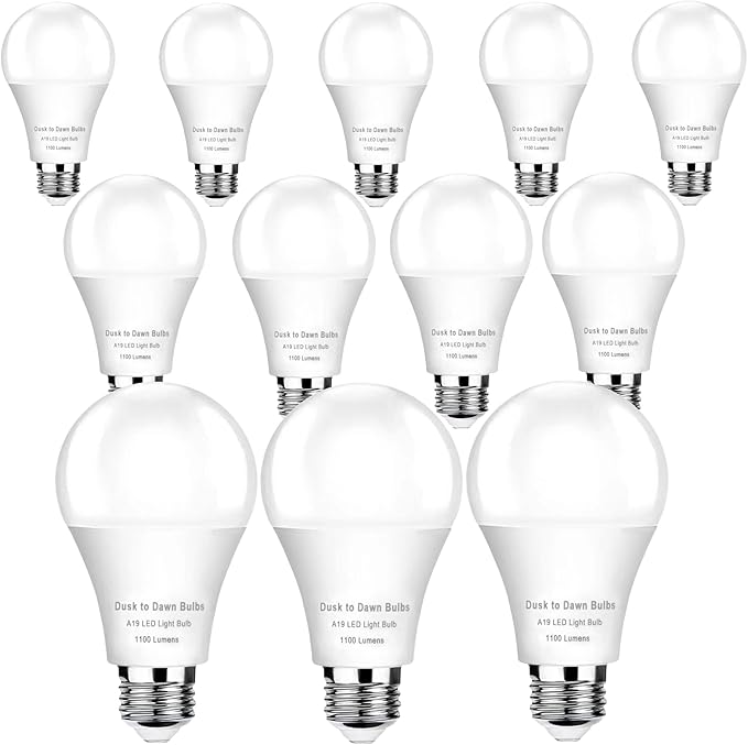 12-Pack Dusk to Dawn Light Bulbs, 10W Equivalent 75W Soft White 2700K, 1100LM Auto On/Off Sensor, E26 Base for Outdoor Security Lighting, Porch, Garage