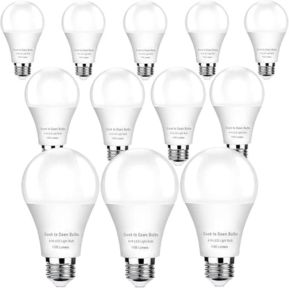 12-Pack Dusk to Dawn Light Bulbs, 10W Equivalent 75W Soft White 2700K, 1100LM Auto On/Off Sensor, E26 Base for Outdoor Security Lighting, Porch, Garage