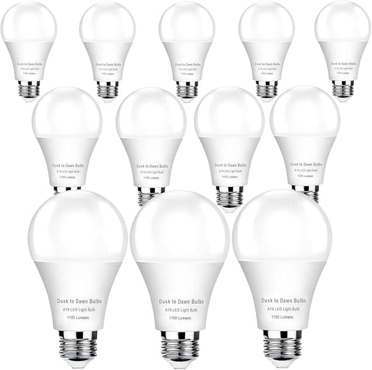 12-Pack Dusk to Dawn Light Bulbs, 10W Equivalent 75W Soft White 2700K, 1100LM Auto On/Off Sensor, E26 Base for Outdoor Security Lighting, Porch, Garage