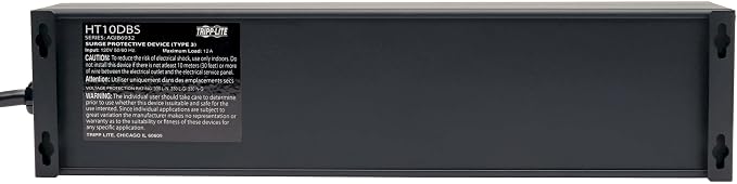 Tripp Lite Isobar 10 Outlet Audio/Video Surge Protector Tel/Modem/Coax/Network 8ft Cord Right Angle Plug, & $500,000 Insurance (HT10DBS) Black