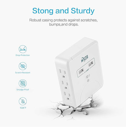 KMC Wall Surge Protector,6 Outlet Wall Mount Power Strip with 2 USB Charging Ports Total 2.4 AMP,Dual Slide-Out Smartphone Holders Design, Portable for Travel/Home/Office Use,ETL Certified