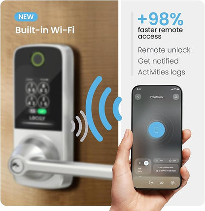 Lockly Secure Pro Smart Lock with Built-in Wi-Fi, Fingerprint Door Lock, Keyless Entry Digital Door Lock with PIN Genie Keypad (Satin Nickle)