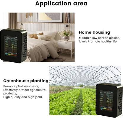 Air Quality Monitor, Multifunctional 6 in 1 C02 Detector PM2.5 PM10 HCHO TVOC Meter Air Quality Monitor, Test Indoor Pollution and Humidity Indoor