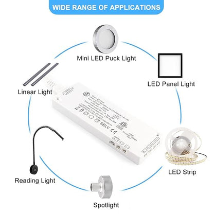 VST LED Power Supply, 100V-240V AC to 12V 48W DC Constant Voltage Transformer with 12V JST Ports, Driver for Strip Lights and Under Cabinet Lights, ETL Certified