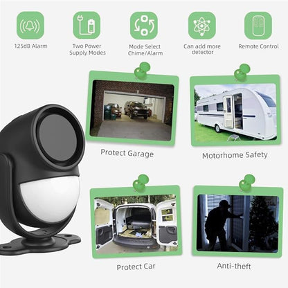 Luckydeer 125dB Loud Motion Sensor Alarm with 328ft Remote Control (40ft PIR Detector, 3*AA Batteries), Indoor Wireless Infrared Security Motion Detector with Siren for Home/Shed/Garage/Van (Black)