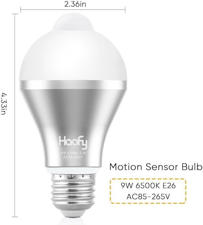 Haofy Motion Sensor Light Bulb, 9W Smart Motion Activated PIR LED Bulbs Automatic On/Off Security Lights Lamp for Stairs Front Door Hallway Yard Garage Basement (E26/E27, 600lumen,Cool White,3 Pack)