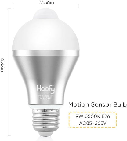 Haofy Motion Sensor Light Bulb, 9W Smart Motion Activated PIR LED Bulbs Automatic On/Off Security Lights Lamp for Stairs Front Door Hallway Yard Garage Basement (E26/E27, 600lumen,Cool White,3 Pack)
