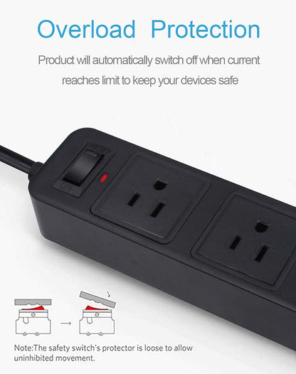 10FT 2 Prong Power Strip, USB Power Strip with 10ft Extension Long Cord, 3-Outlet Surge Protector with 4 USB Charging Ports for Smartphone, Black, 2 Pronged