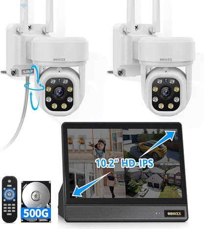 (2026 Update) 5MP PT Wireless Security Camera System with 10" Monitor & NVR, AI Human Tracking, Dual-Band 2.4G&5G WiFi, 2-Way Audio, 500GB HDD, No Monthly Fee, All-in-One Home Security Kit