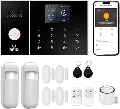 XUK 4G/GSM/Wi-Fi Alarm System for Home Security, 13-Piece Kit | Works with Alexa & Google Home | SOS button | Door & PIR motion sensors | For houses & apartments