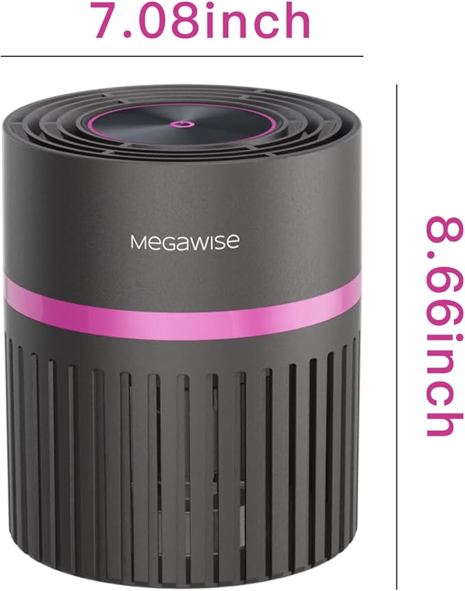 MEGAWISE H13 HEPA Air Purifier for Bedroom, Office & Small Rooms, 3-Stage Filtration with 360° Air Intake, 24dB Quiet Sleep Mode, Activated Carbon Filter for Smoke, Dust, Pet Dander & Odor, Ozone Free