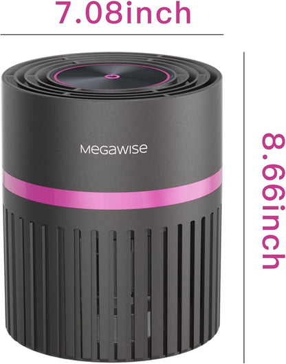 MEGAWISE H13 HEPA Air Purifier for Bedroom, Office & Small Rooms, 3-Stage Filtration with 360° Air Intake, 24dB Quiet Sleep Mode, Activated Carbon Filter for Smoke, Dust, Pet Dander & Odor, Ozone Free