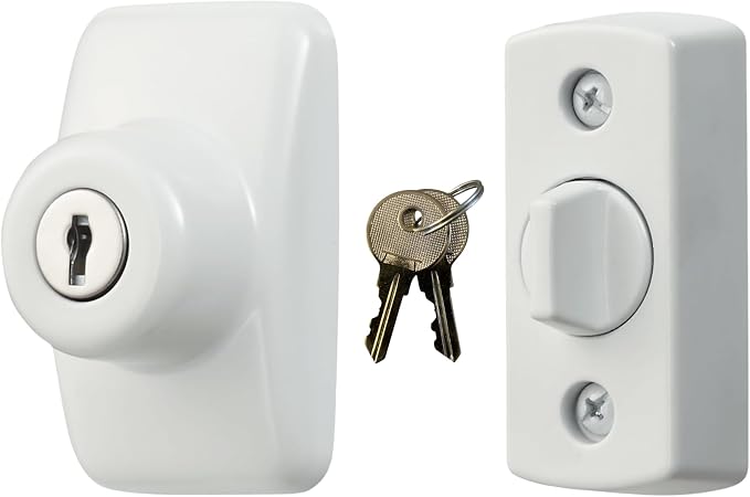 Ideal Security Model GLK Deadbolt for Storm and Screen Doors, Key Lock, White (2-Piece Set)