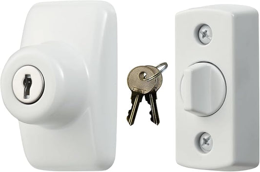 Ideal Security Model GLK Deadbolt for Storm and Screen Doors, Key Lock, White (2-Piece Set)