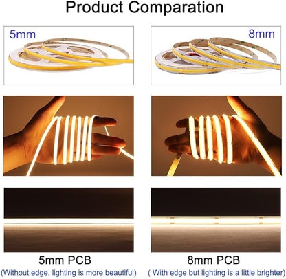 5mm Ultra Thin COB LED Strip 24V Ice Blue Color 16.4FT, RA>90 High CRI LED Tape Light, Cuttable Flexible, IP30 for Indoor House Kitchen Room Decor