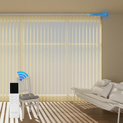 Motorized Sheer Vertical Blinds with Remote, Light Filtering Vertical Blind Sliding Door Blinds Remote Control Blinds for Sliding Glass Door Customize, Light Beige