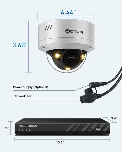 4COVR 16 Channel Security Camera System Businesses, 4K 16CH NVR 4TB HDD, 16X 5MP IK10 Dome PoE IP Cameras IP67, Smart Color Night Vision, 2-Way Audio, Person/Vehicle Detection, 24/7 Home, LY54FA5M1616