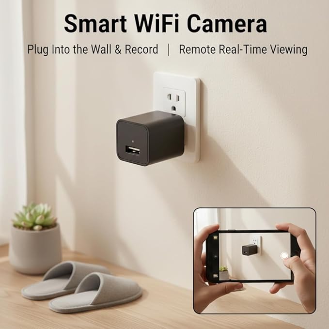 ULar Plug-in Indoor Camera, 4K UHD WiFi Small Cam, 16GB SD Card Included Wall Outlet Powered, Remote APP View & Motion Detection for Pets -No Audio