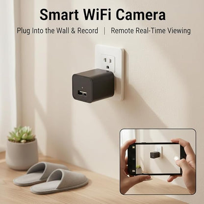 ULar Plug-in Indoor Camera, 4K UHD WiFi Small Cam, 16GB SD Card Included Wall Outlet Powered, Remote APP View & Motion Detection for Pets -No Audio