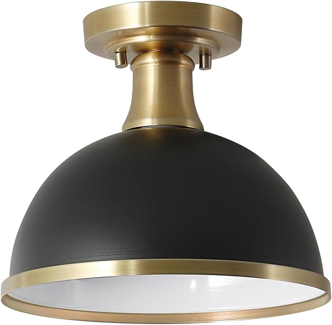 Globe Electric 60461 1-Light Semi-Flush Mount Light, Matte Black, Matte Brass Accents, Modern Ceiling Light Fixture for Hallway, Dining Room, Bedroom, or Living Room, Dimmer Switch Compatible