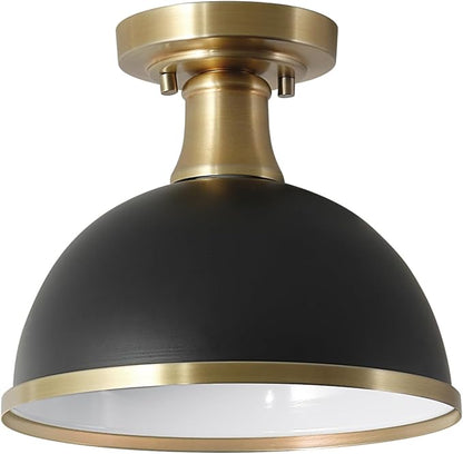 Globe Electric 60461 1-Light Semi-Flush Mount Light, Matte Black, Matte Brass Accents, Modern Ceiling Light Fixture for Hallway, Dining Room, Bedroom, or Living Room, Dimmer Switch Compatible