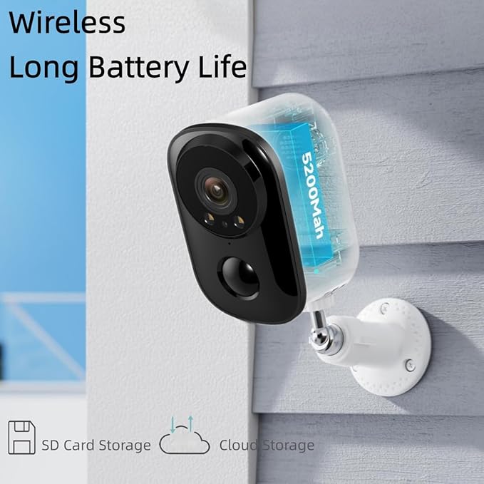 Wireless Outdoor Cameras,Battery Powered 2K Color Night Vision, 5/2.4GHz WiFi Monitoring for Home Security, IP65 Waterproof, Cloud & SD Storage
