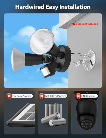 Onforu 2 Pack Motion Sensor Outdoor Lights, Dusk to Dawn Flood Light Fixture, Adjustable Dual PAR38 Heads, Hardwired Floodlight, E26 Base, 300W Max for Garage, Driveway, Yard, Porch, Black