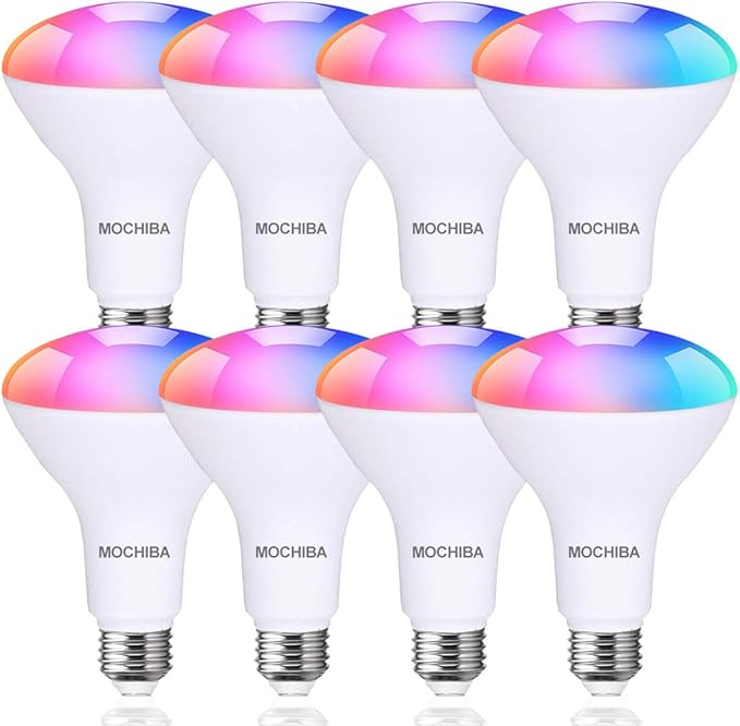 Smart WiFi LED Light Bulbs, Compatible with Alexa and Google Home Assistant, Music Sync Multi Color Changing Bulb, BR30 E26 10W 1000LM (80W Equivalent), 8-Pack, White