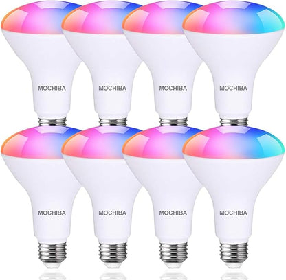 Smart WiFi LED Light Bulbs, Compatible with Alexa and Google Home Assistant, Music Sync Multi Color Changing Bulb, BR30 E26 10W 1000LM (80W Equivalent), 8-Pack, White