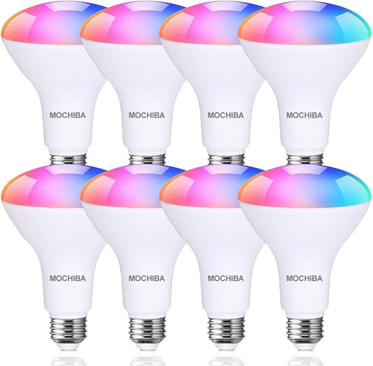 Smart WiFi LED Light Bulbs, Compatible with Alexa and Google Home Assistant, Music Sync Multi Color Changing Bulb, BR30 E26 10W 1000LM (80W Equivalent), 8-Pack, White