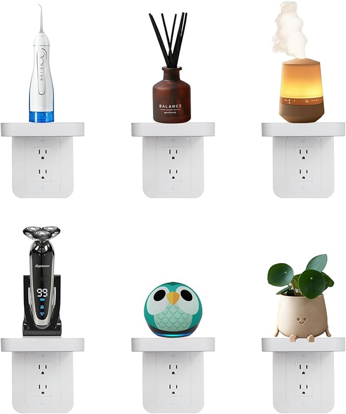 Outlet Shelf Holder Fit for Decorator Receptacle, Bathroom Decor Built-in Cable Management,Space Saving Homepod Mini,Google Home/Echo/Smart Speakers/Electric Toothbrush/Cell Phone (Decora)