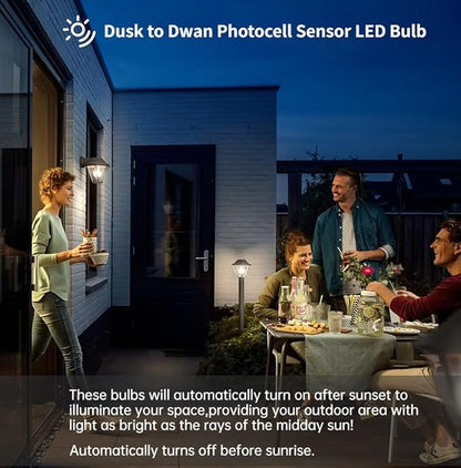 4-Pack Dusk to Dawn Light Bulbs Outdoor, 10W (75W Equivalent) E26 A19 LED, 4000K Cool White, 1100LM, Auto On/Off Sensor Security Bulb for Porch, Garage, Garden