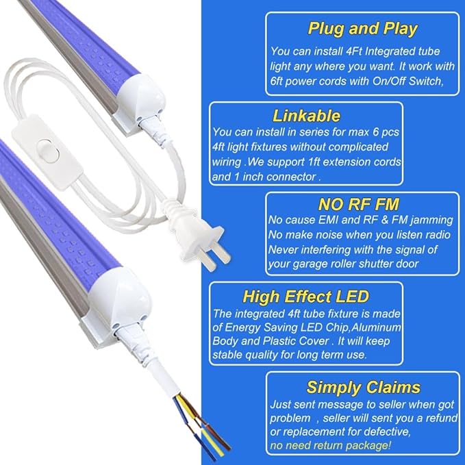 4PACK Linkable 4Ft Black Light Bar, LED 40W Integrated T8 Bulb Blacklight Fixture, UVA 395NM 400NM for Fluorescent Tapestry Poster Body Paint Glow Party
