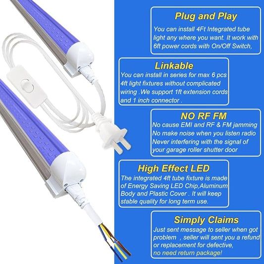 4PACK Linkable 4Ft Black Light Bar, LED 40W Integrated T8 Bulb Blacklight Fixture, UVA 395NM 400NM for Fluorescent Tapestry Poster Body Paint Glow Party