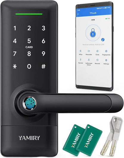 Yamiry Smart Door Lock, Biometric Fingerprint, Keyless Entry, App Control, 6 Ways to Unlock, DIY Installation, Black
