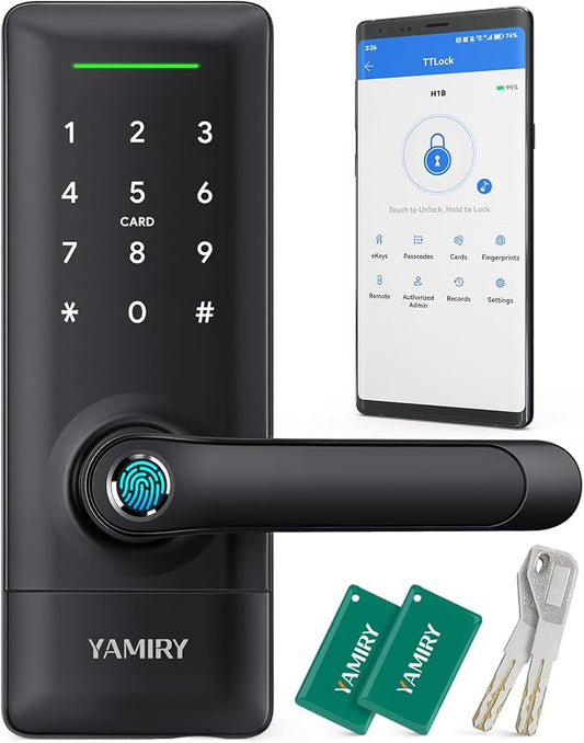 Yamiry Smart Door Lock, Biometric Fingerprint, Keyless Entry, App Control, 6 Ways to Unlock, DIY Installation, Black