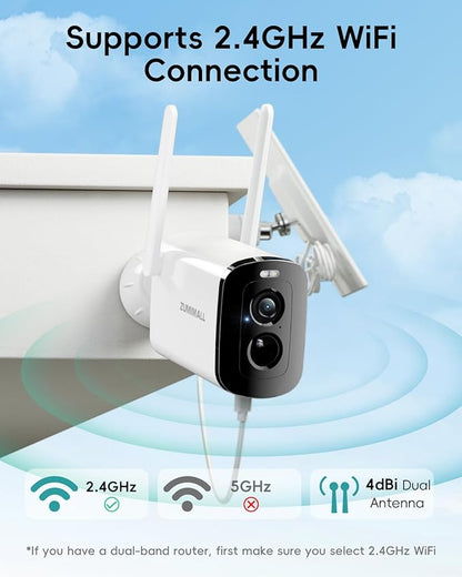 ZUMIMALL Solar Security Cameras Wireless Outdoor - 2 Packs, 2K Camera for Home Security, Front Door, Yard & Driveway, Color Night Vision, 2.4GHz WiFi, 2-Way Talk, Spotlight & Siren, IP66/Alexa/Cloud