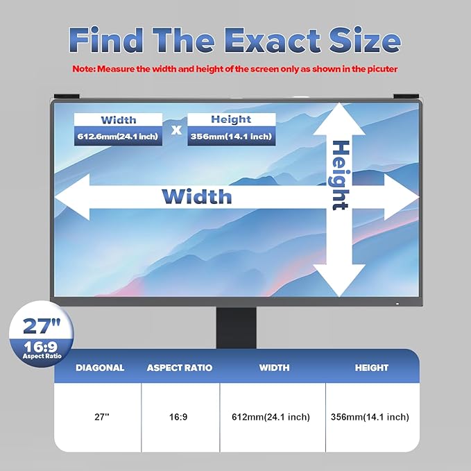 Computer Privacy Screen Filter 27 Inch, 9H Hardness Hanging Computer Screen Privacy Shield Compatible with 16:9 Widescreen Monitor, Eye Protection and Blue Light Blocks