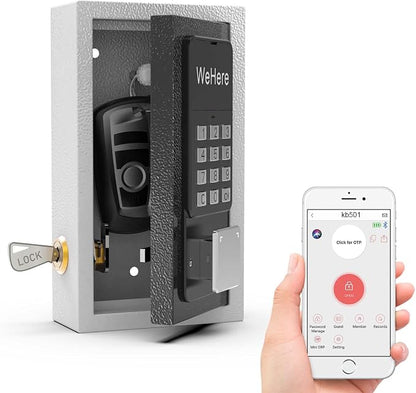 WeHere Key Lock Box Wall Mount, OTP/Fixed Password, APP Bluetooth/Wi-Fi, Spare Key Unlock, Porch Smart LockBox, Combination Keybox for Home, Realtors, Apartments, Garage, Store, Office