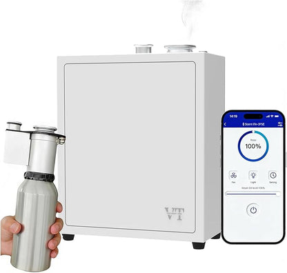 4000 Sq.Ft HVAC Smart Scent Diffuser for Home All-Metal Material. Suitable for Large residences, Hotels or Offices. Capacity 500 ml. Supports Bluetooth APP Control.