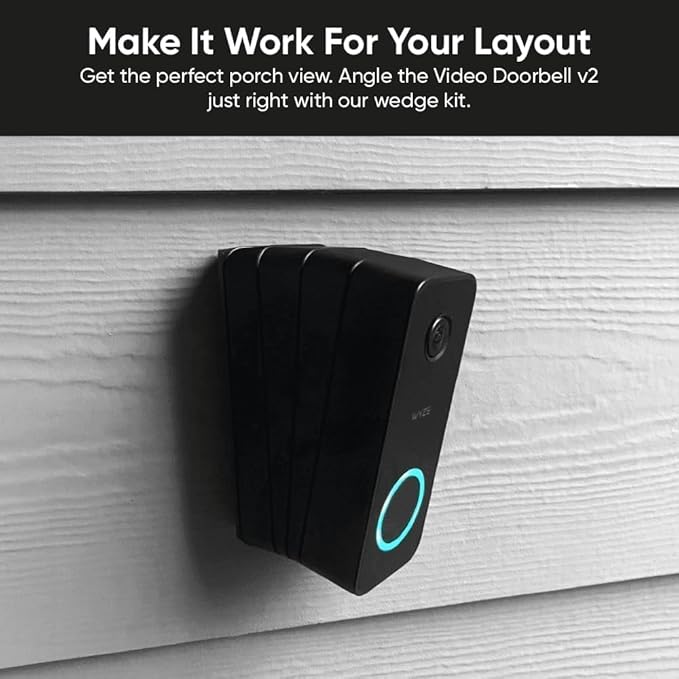 Doorbell Camera v2 + Wedge Kit, 2K Smart Video Doorbell with Motion Activated Voice Prompt, Night Vision, 2-Way Audio, Motion Detection, 24/7 Recording, IP65, Compatible with Alexa & Google, Wired