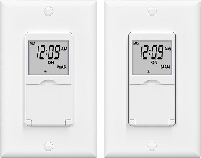 BN-LINK 7 Day Programmable in-Wall Timer Switch for Lights, Digital Light Switch Timer Indoor, Single Pole and 3 Way (Compatible with SPDT) Both Use, Neutral Wire Required, No Backlight, ETL Listed