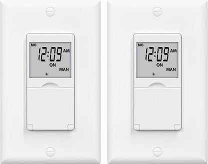 BN-LINK 7 Day Programmable in-Wall Timer Switch for Lights, Digital Light Switch Timer Indoor, Single Pole and 3 Way (Compatible with SPDT) Both Use, Neutral Wire Required, No Backlight, ETL Listed